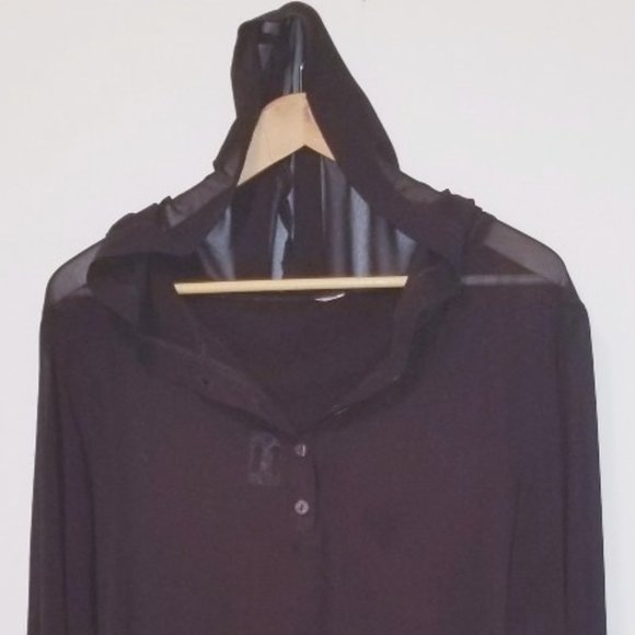 brown sheer mesh coverup with hoodie - Picture 4 of 6